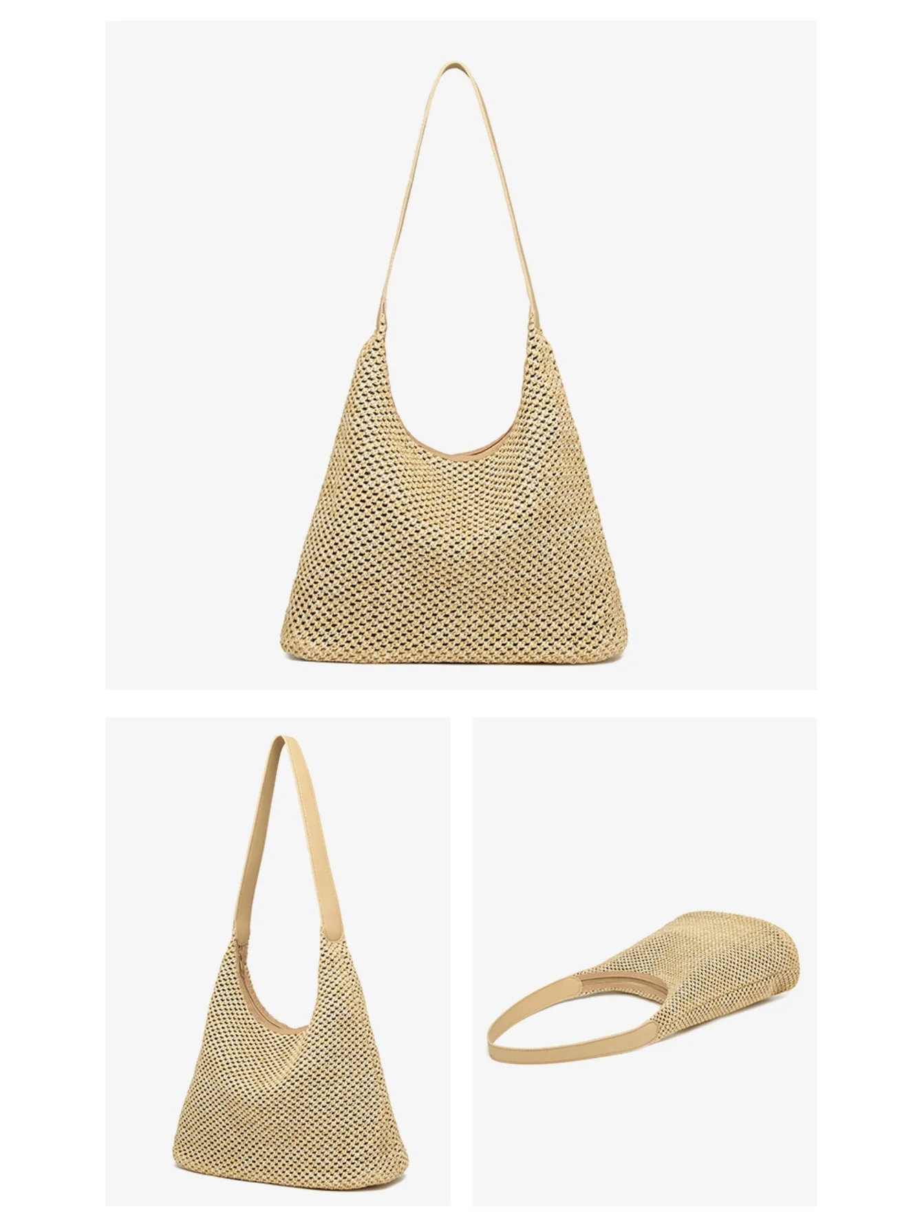 Solid Color Straw Shoulder Bag For Vacation - Image 12