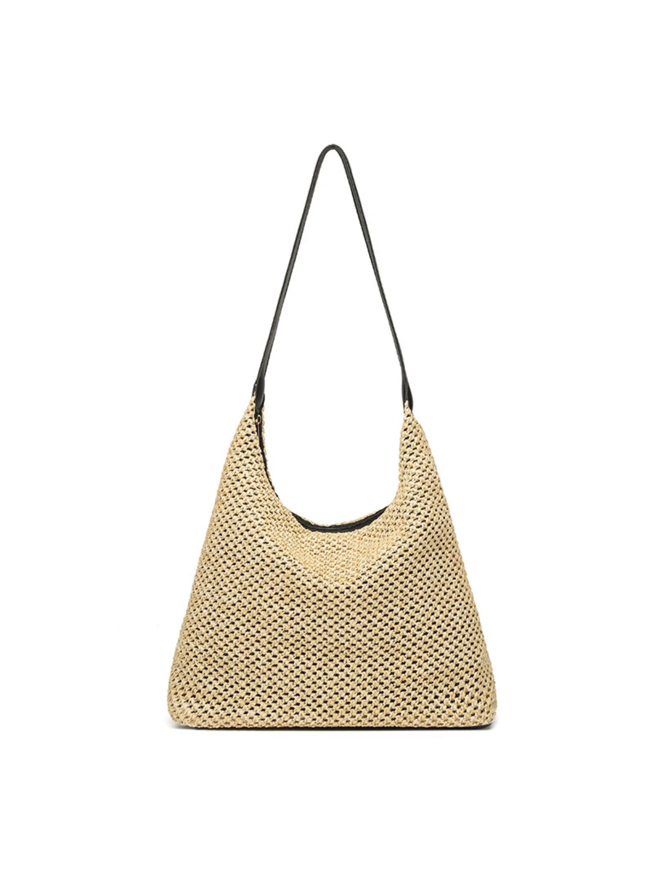 Solid Color Straw Shoulder Bag For Vacation - Image 2