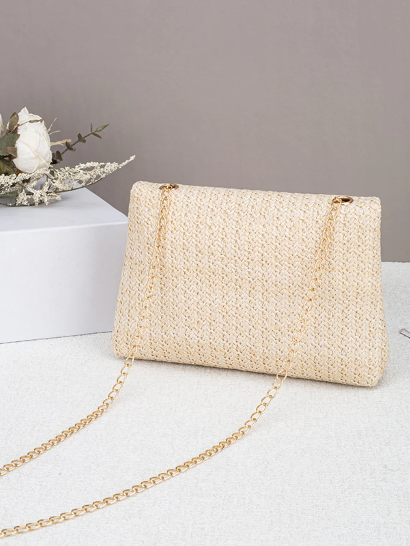 Solid Color Straw Crossbody Bag For Vacation - Image 3