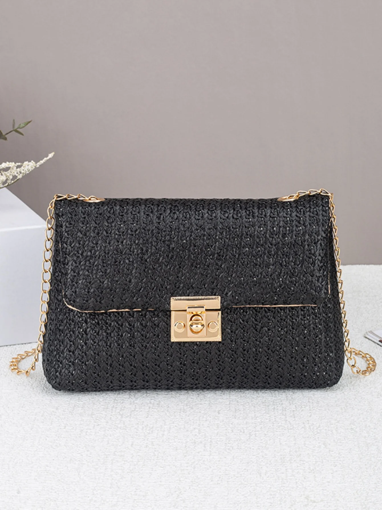 Solid Color Straw Crossbody Bag For Vacation - Image 5