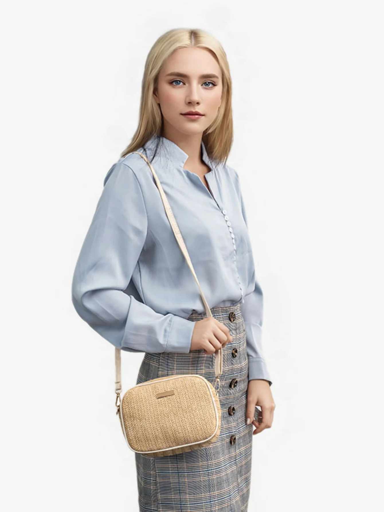Holiday Straw Woven Oval Crossbody Bag - Image 3