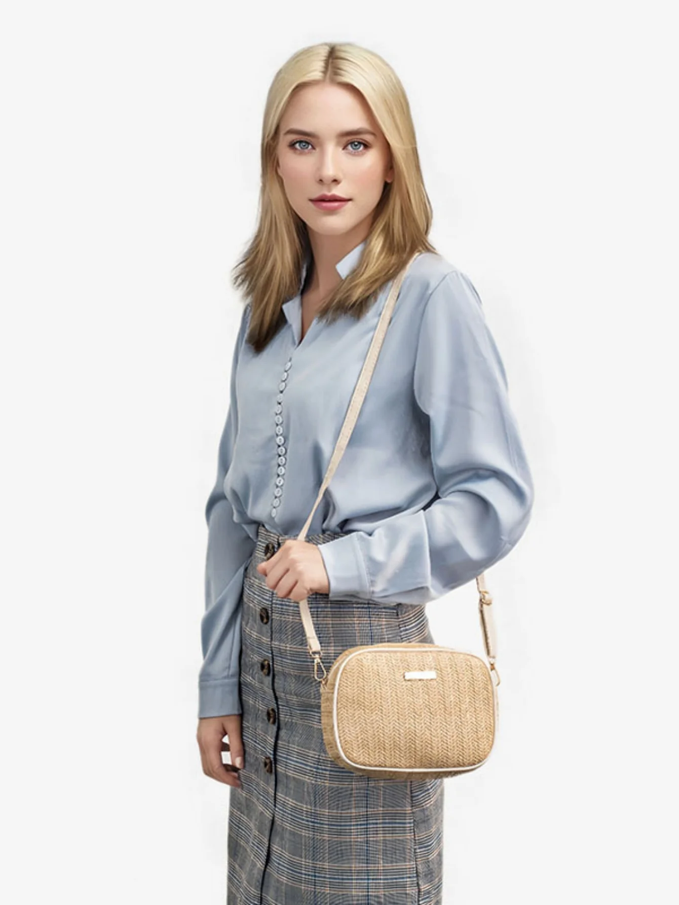 Holiday Straw Woven Oval Crossbody Bag - Image 4