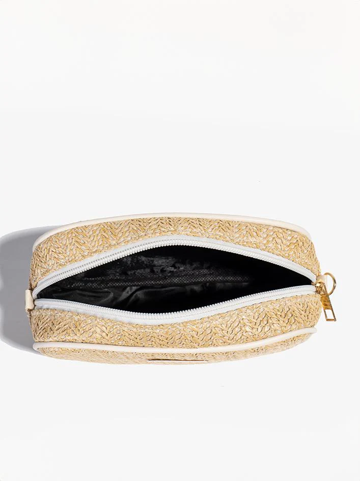 Holiday Straw Woven Oval Crossbody Bag - Image 5