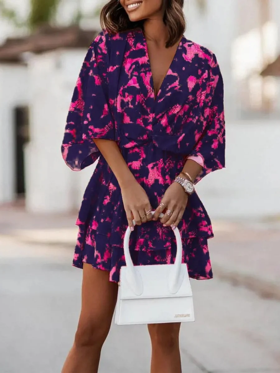 Loose-fit Batwing Sleeves Printed Commuting Mini&Short Dresses - Image 6