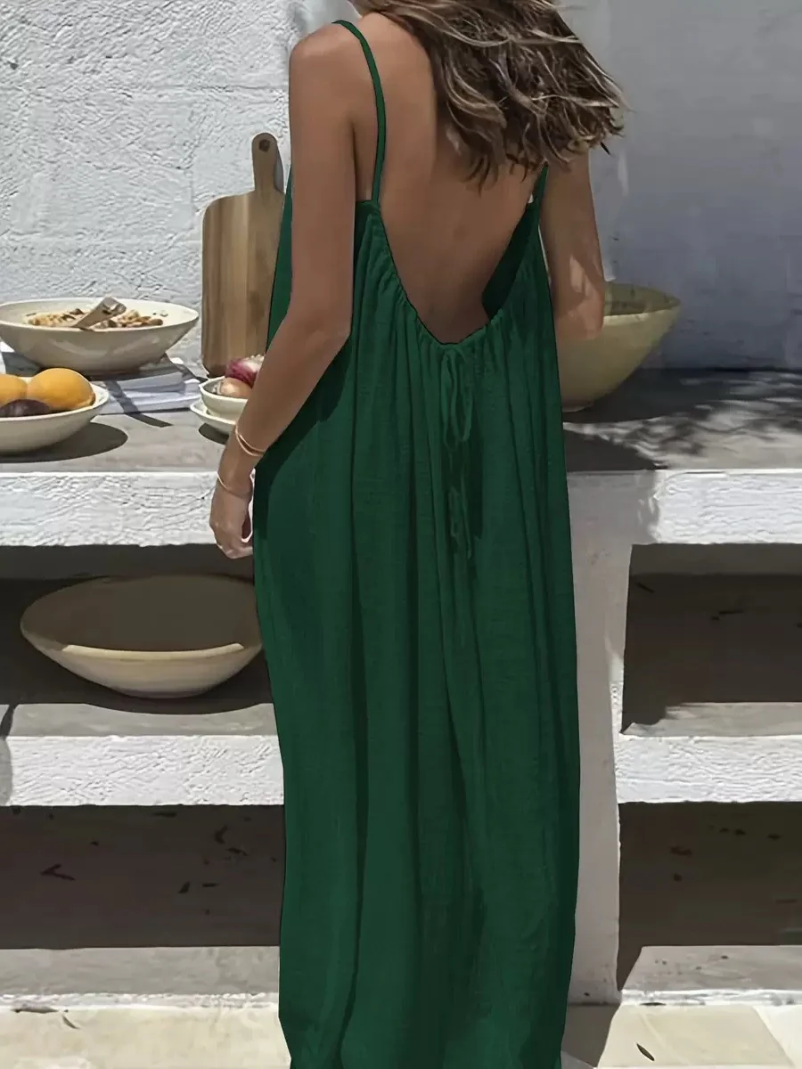 Lace-up Backless Loose-fitting Spaghetti Strap Long Dress - Image 14