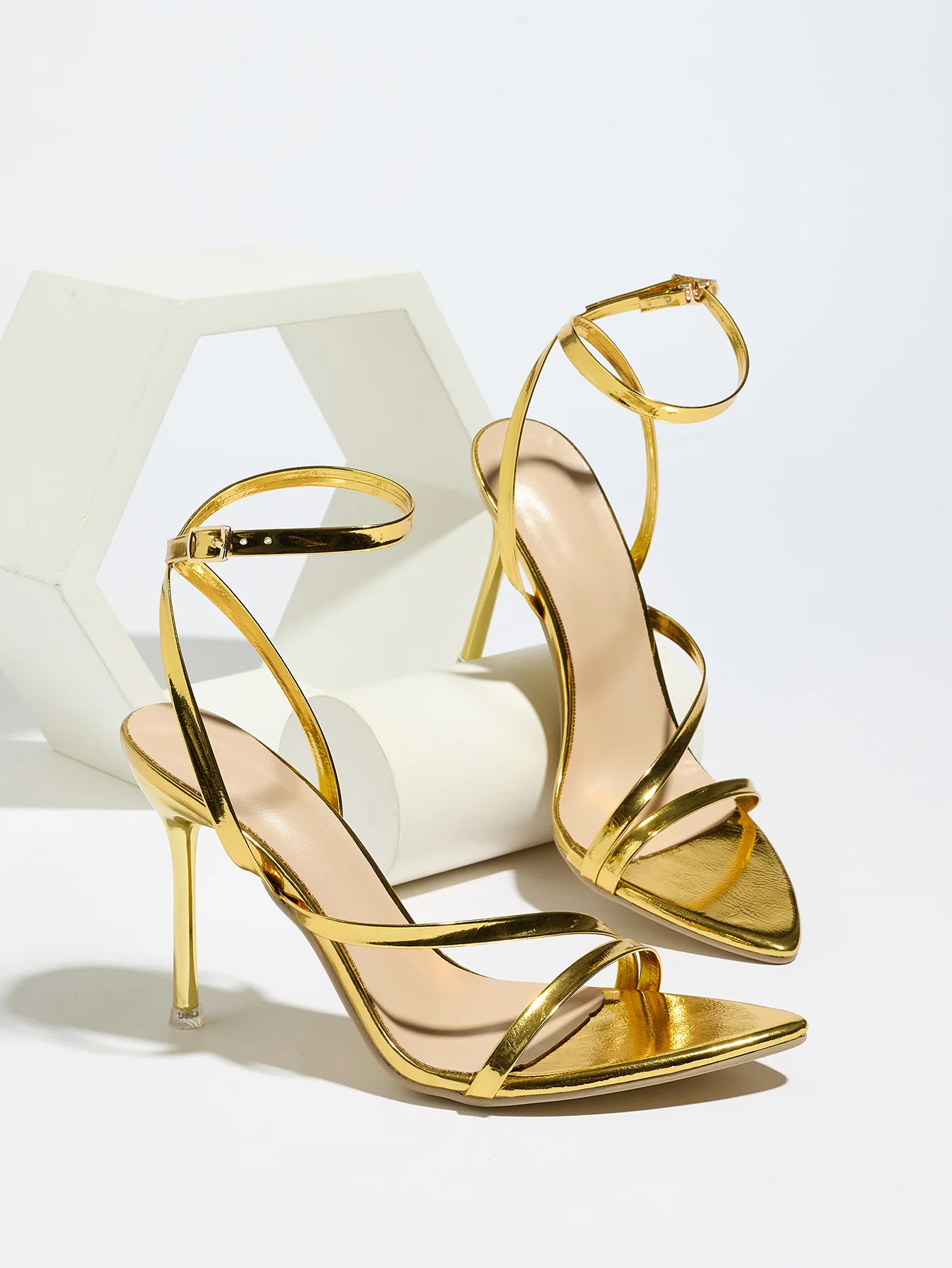 Sexy Gold Strappy High-heeled Sandals - Image 6