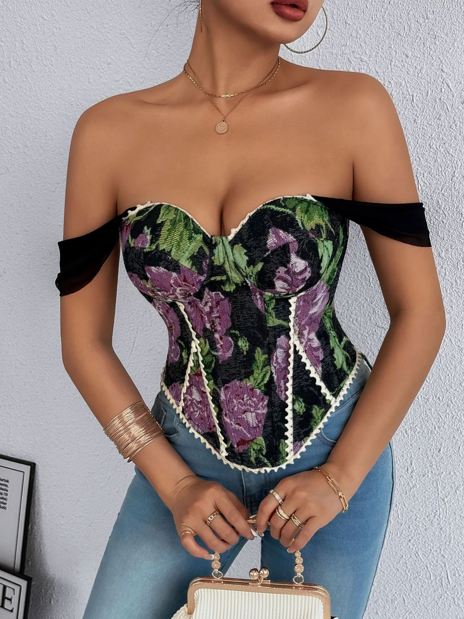 Jacquard Bandeau Top Tie Fish Bones Strapless Bra - Image 9