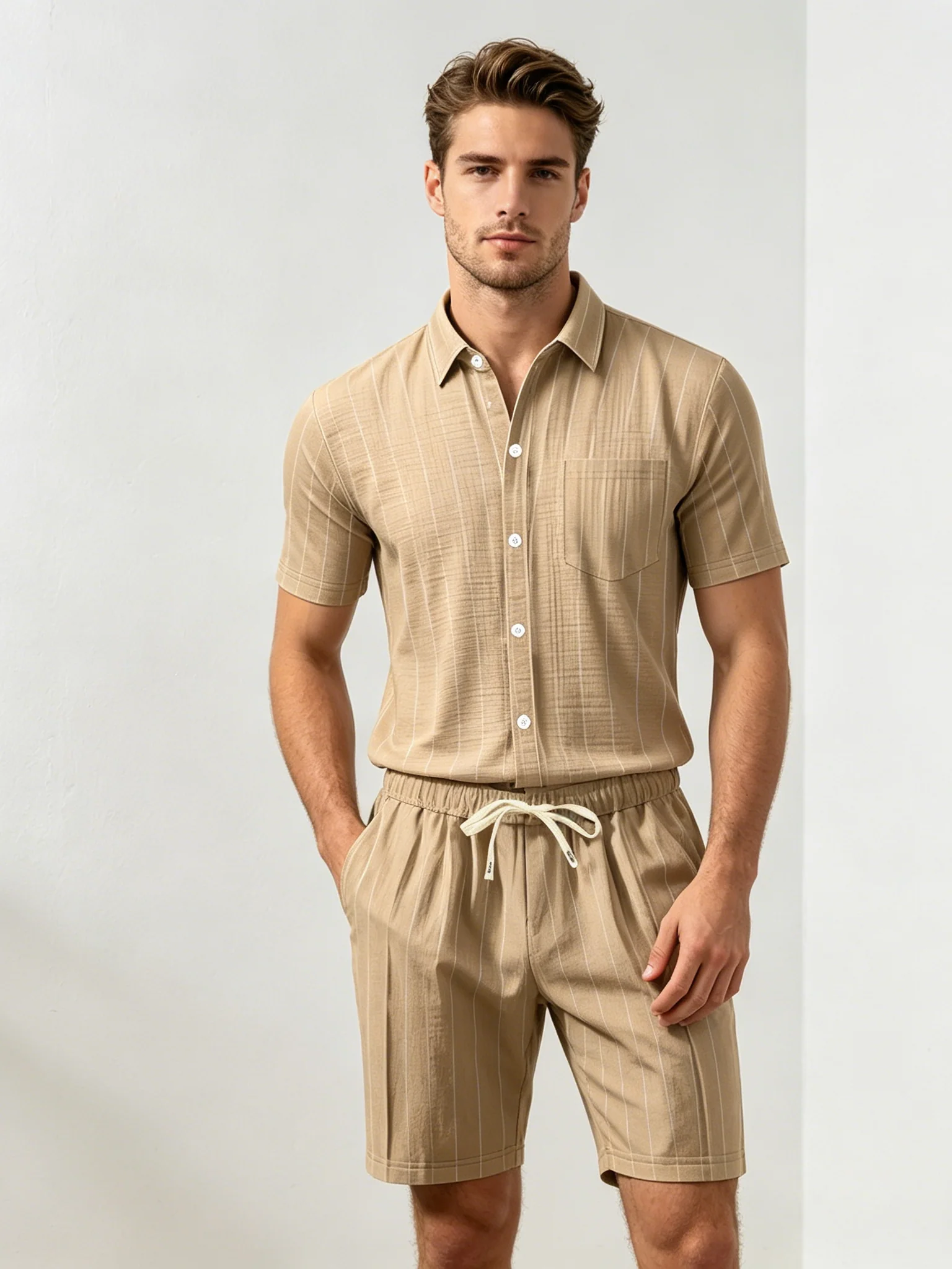 Flax Stripes Loose-fit Beach Set 2-piece Sets