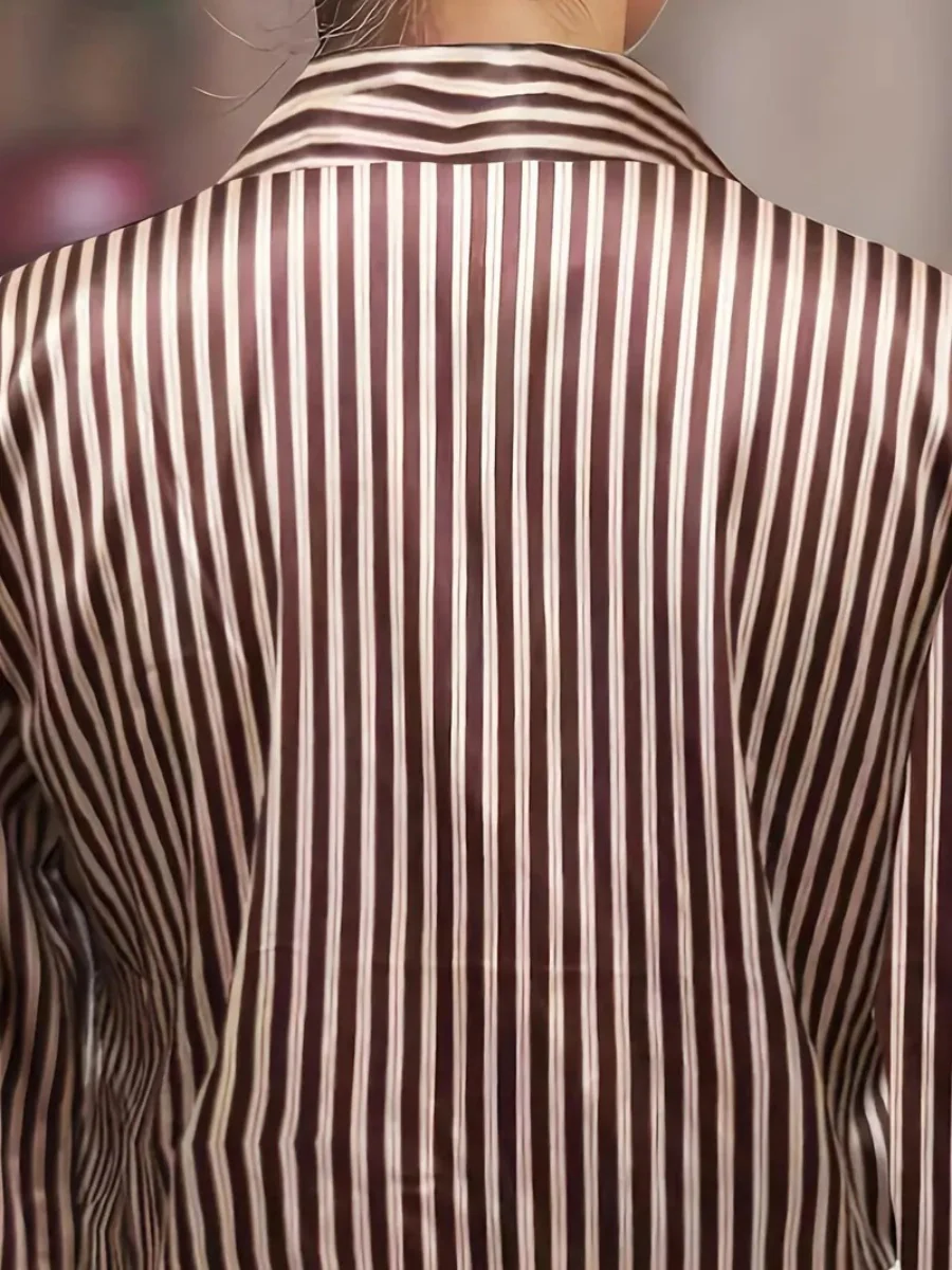 Stripes Single-breasted Slim-fit Satin Casual Shirts - Image 6