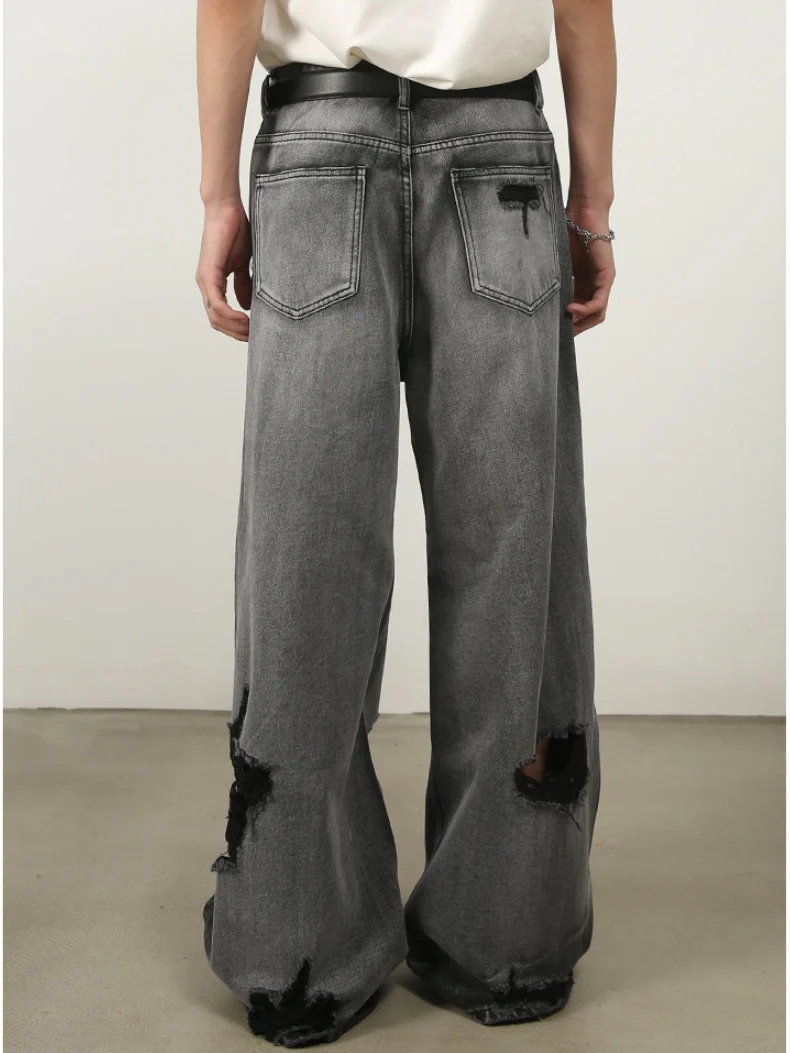 Hole Wide-leg Straight-fit Loose-fit Vibe Jeans - Image 2