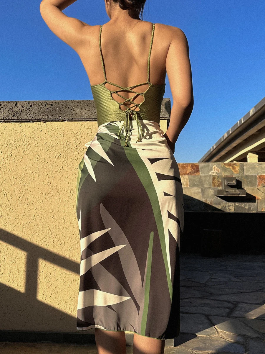 One-piece Swimsuit With Multi-colored Hollowed-out Gemstone Halter Straps, French Style. - Image 4
