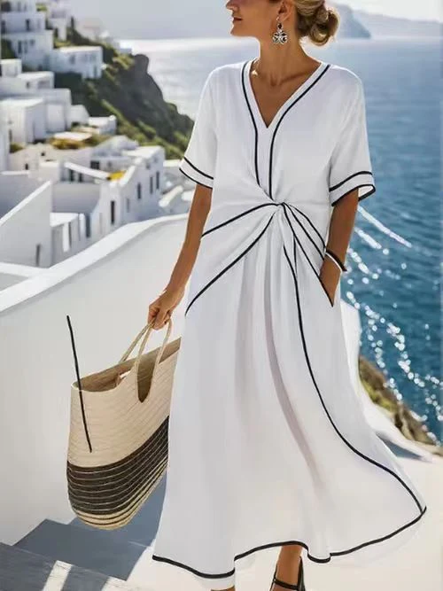 Round Neck Sleeveless Color-blocked Loose Slimming Long Dress - Image 3
