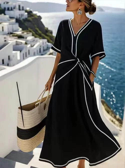 Round Neck Sleeveless Color-blocked Loose Slimming Long Dress - Image 4