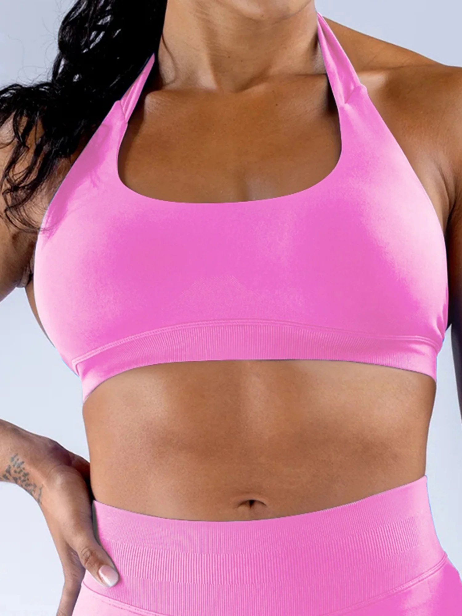 Seamless With Breast Pads Pleated Exercise Yoga Halter Bra Vest - Image 29