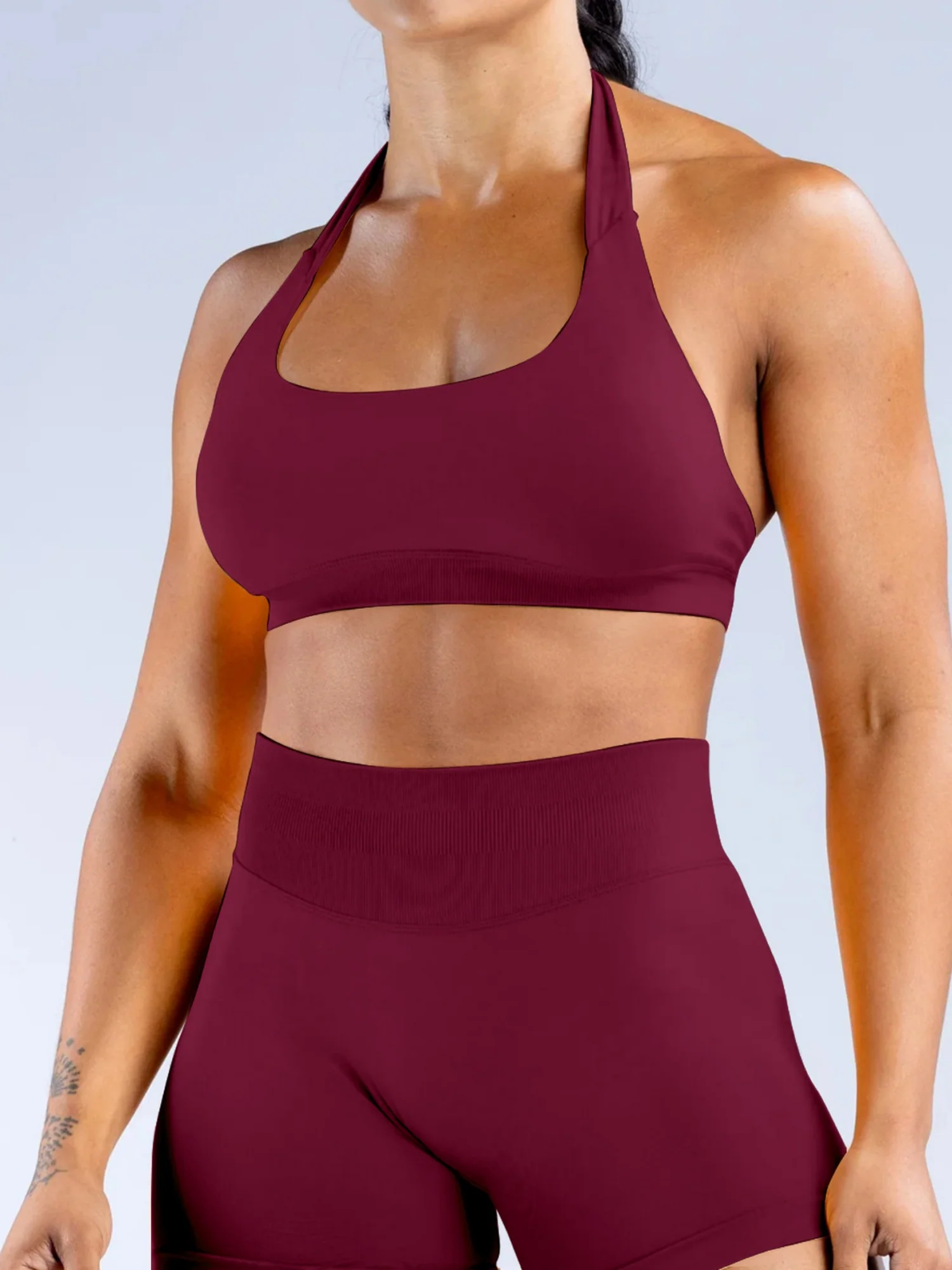 Seamless With Breast Pads Pleated Exercise Yoga Halter Bra Vest - Image 31