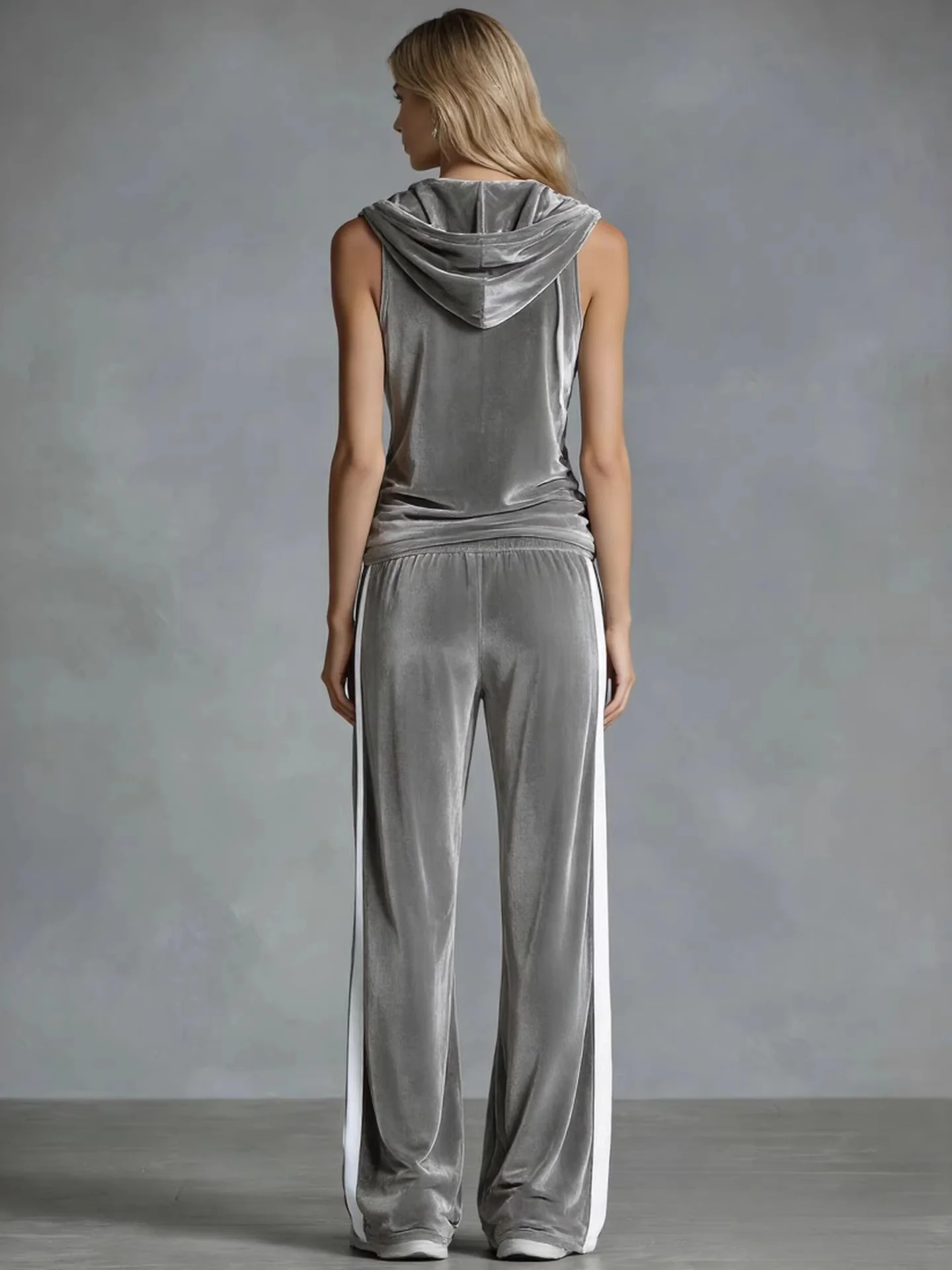 Sleeveless Sporty Casual Comfortable Hooded Velvet Two-Piece Set - Image 2