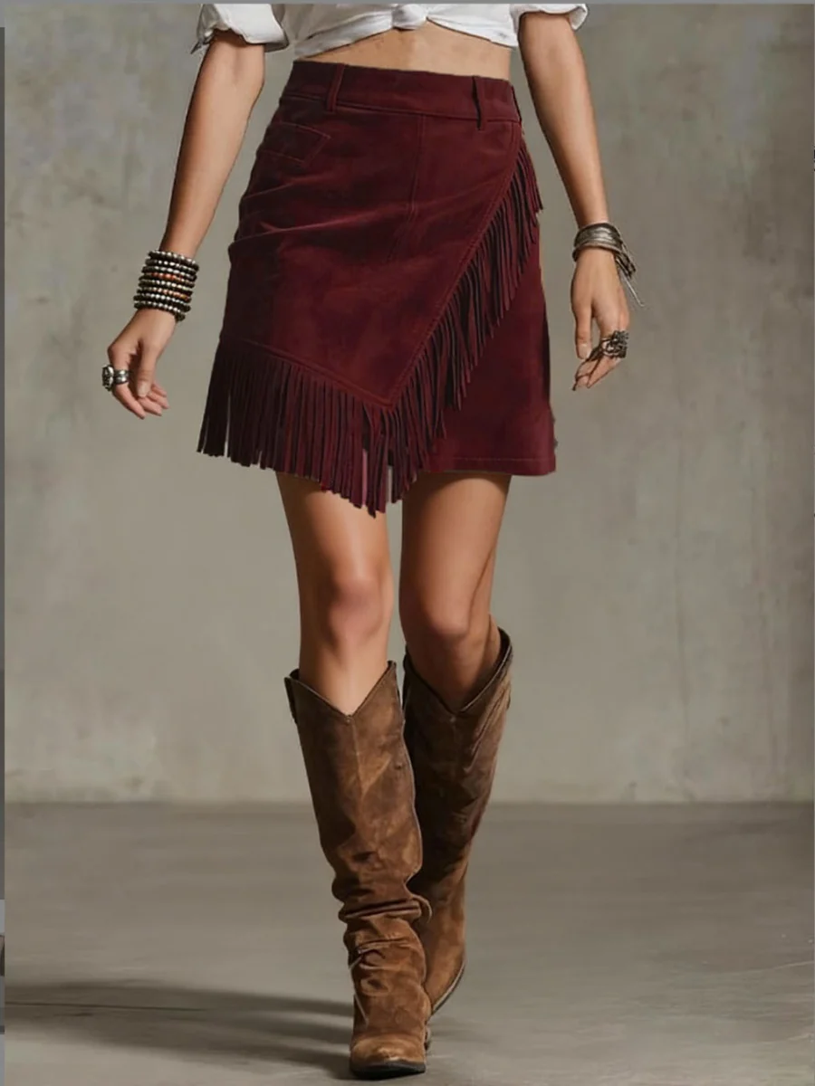 Temperament Grace Commuting Suede Tassel Skirts - Image 4