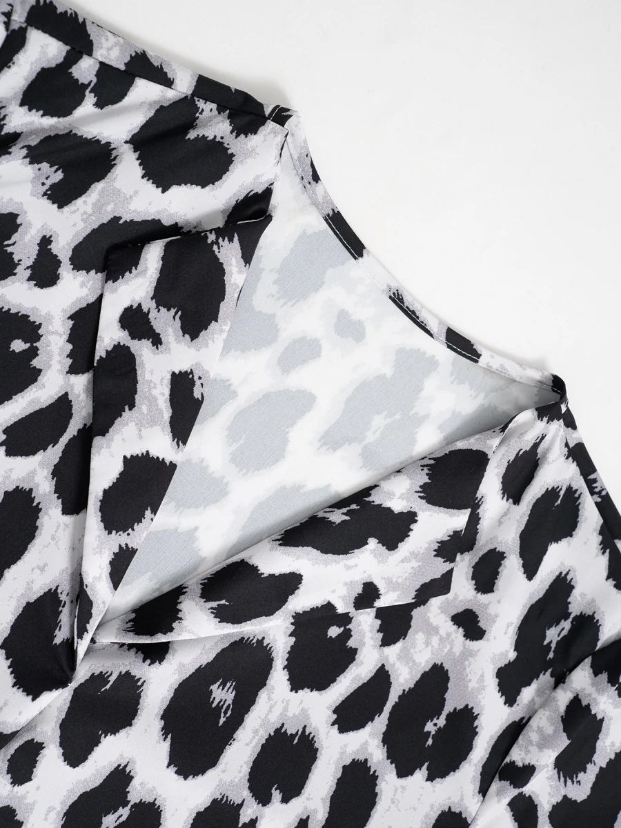 Three-quarter Sleeve Collar Leopard Print T-shirts - Image 12