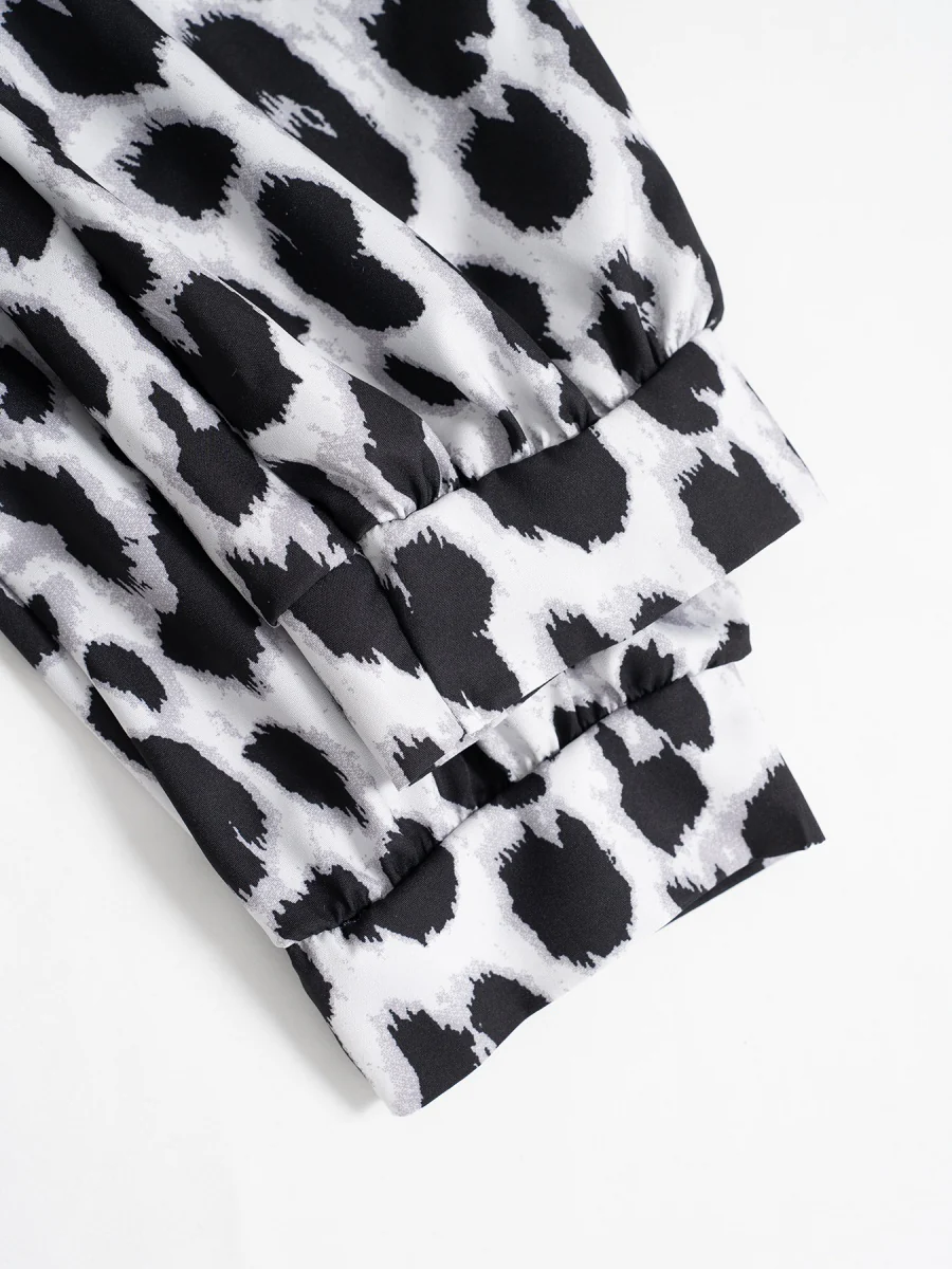 Three-quarter Sleeve Collar Leopard Print T-shirts - Image 14
