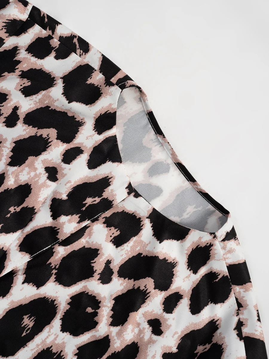 Three-quarter Sleeve Collar Leopard Print T-shirts - Image 8