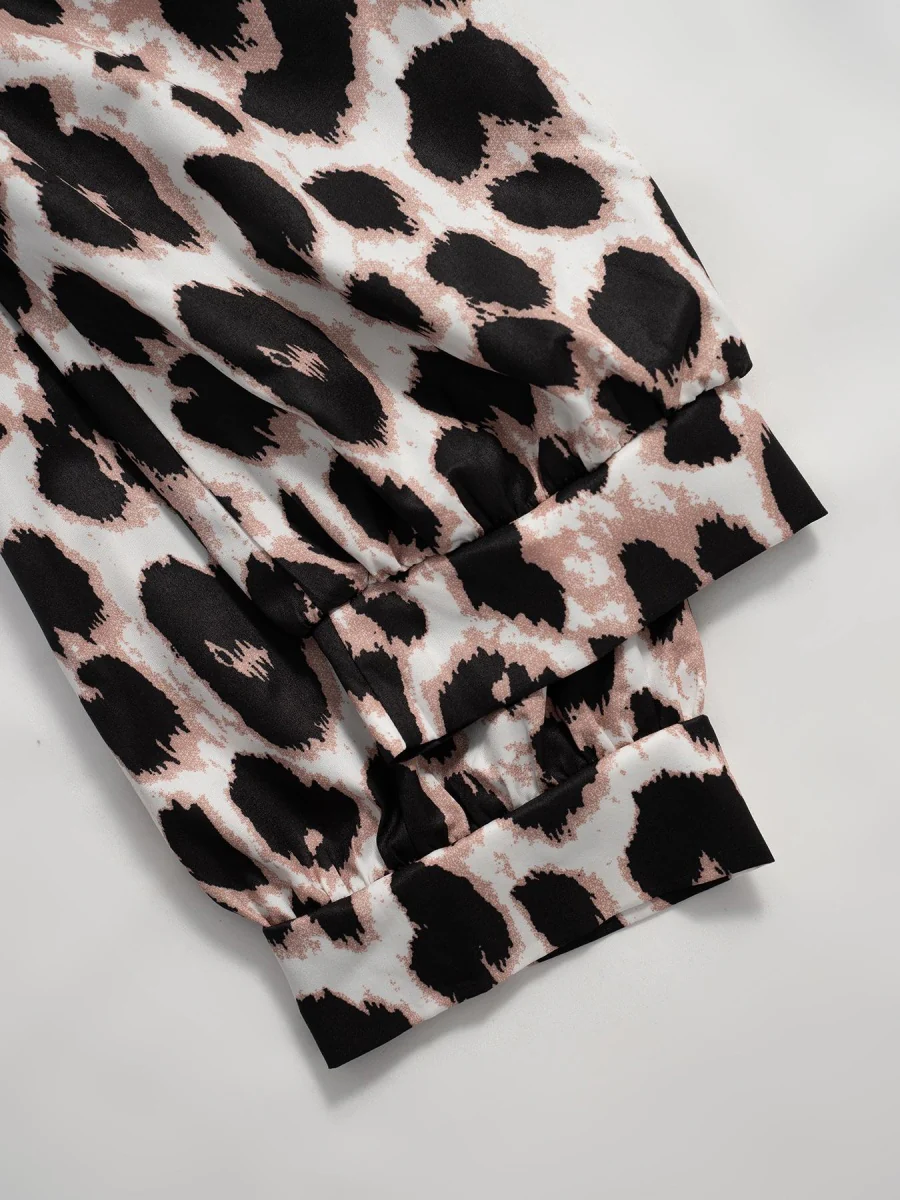 Three-quarter Sleeve Collar Leopard Print T-shirts - Image 9