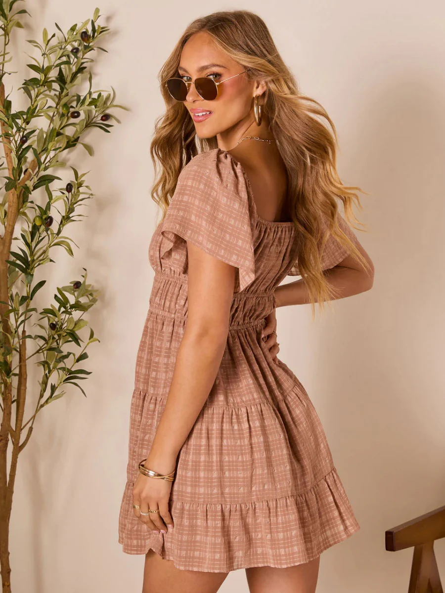 Backless Strapless Tie-up Plaid Mini Dress - Image 2