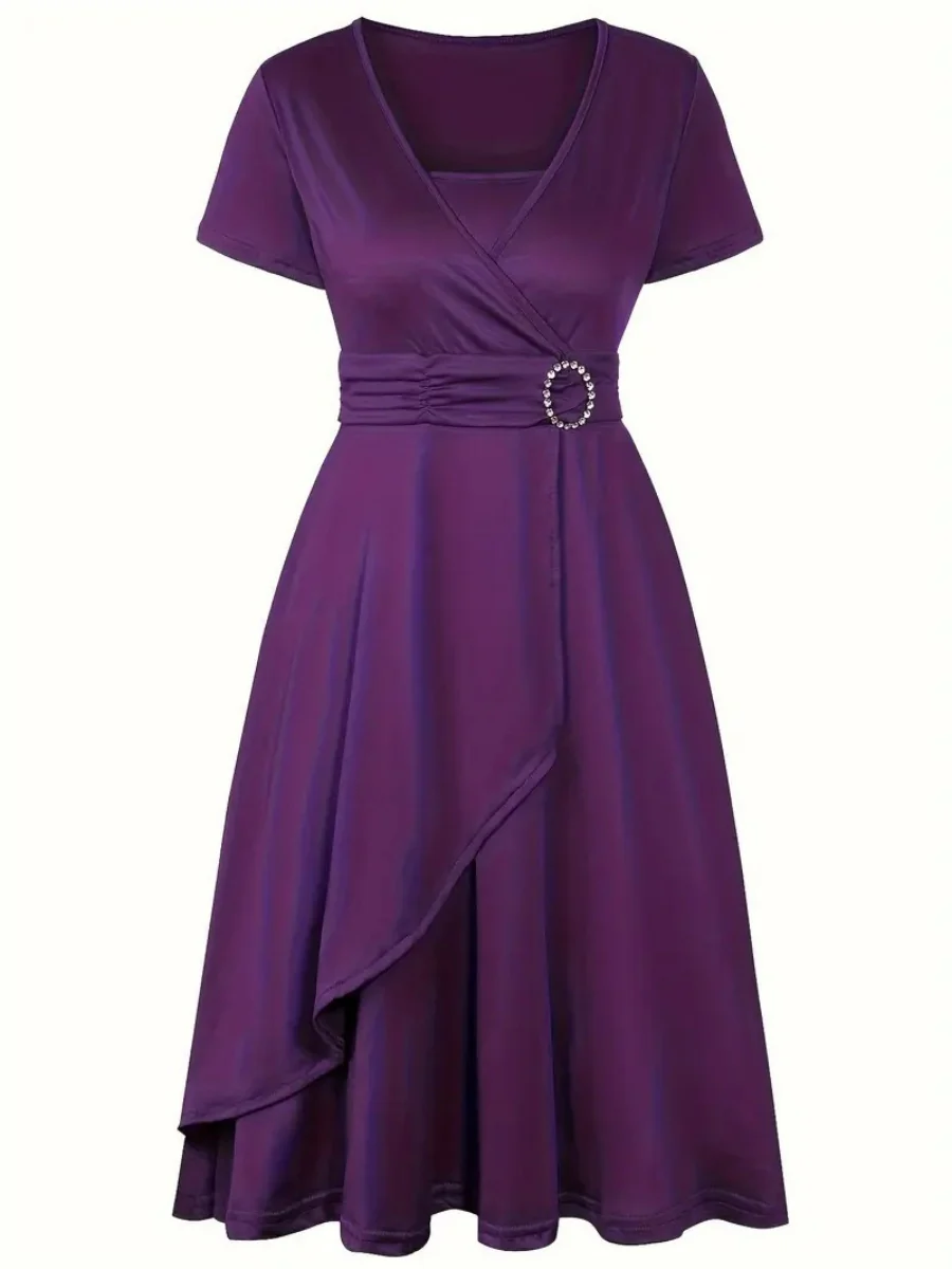 Grace Asymmetrical Knitting Large Skirt V-neck Midi Dresses - Image 12
