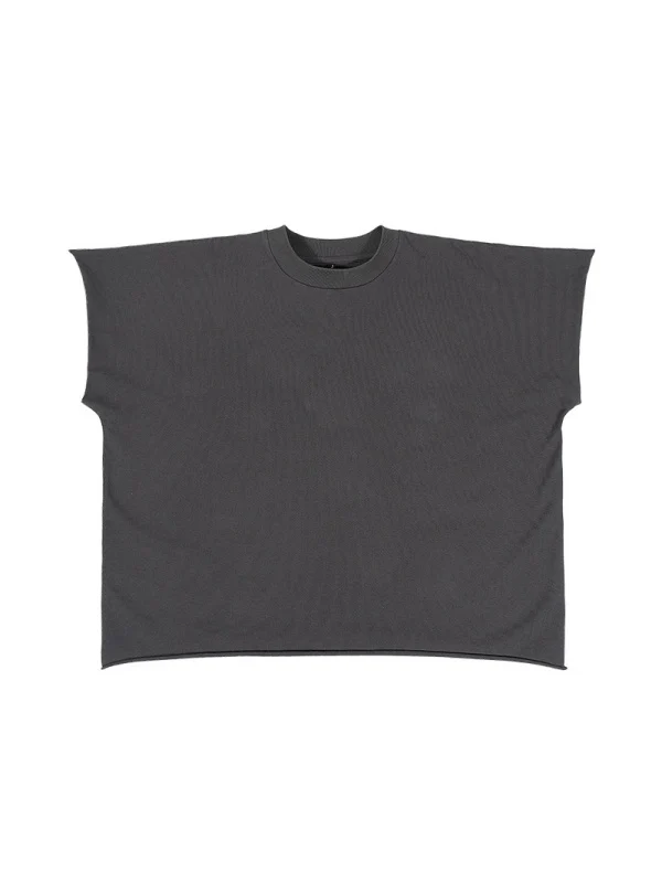 Boxy Boxy Rough Edge Solid Color T-shirt - Image 5