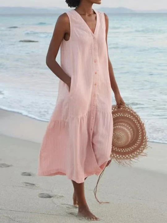 Loose-fitting V-neck Midi Dress - Image 5