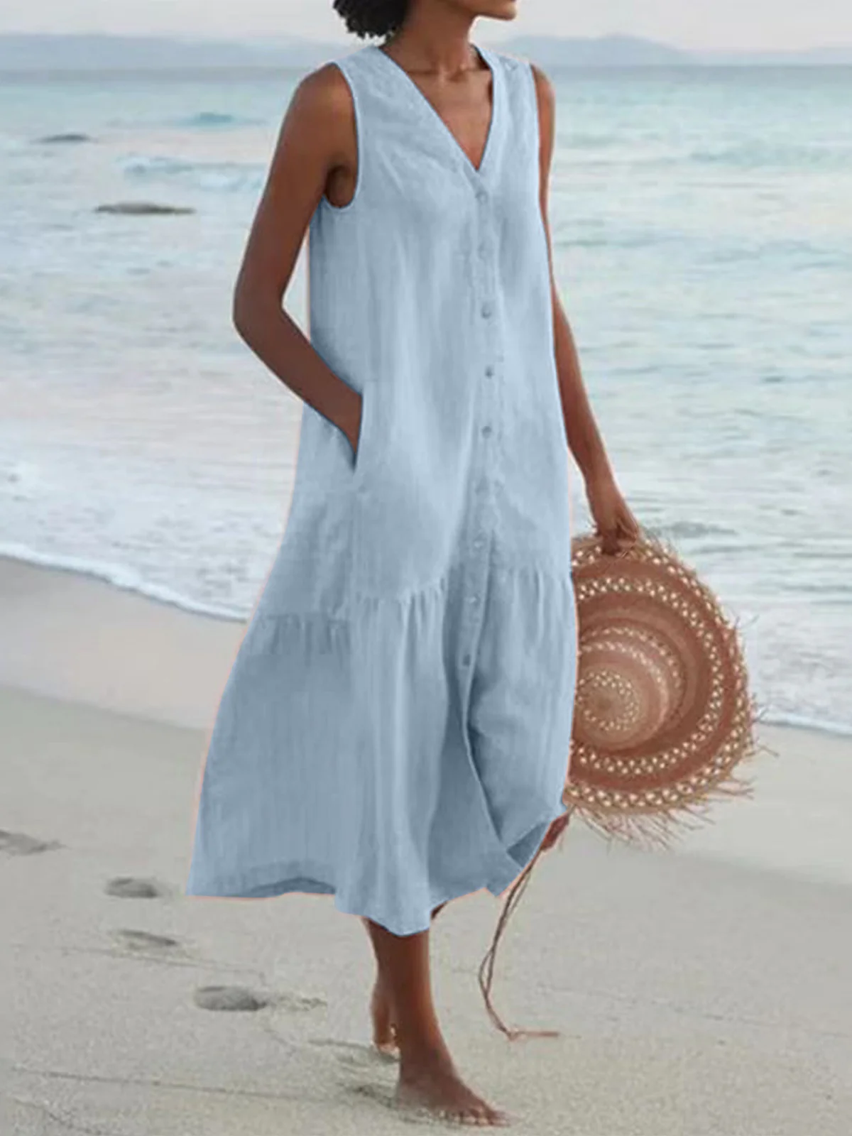 Loose-fitting V-neck Midi Dress - Image 6