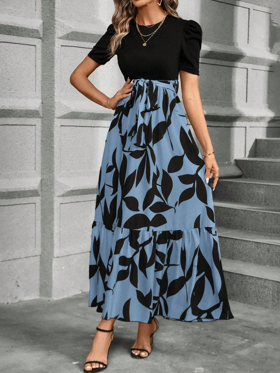 Floral Print High-waisted Long Dress - Image 12