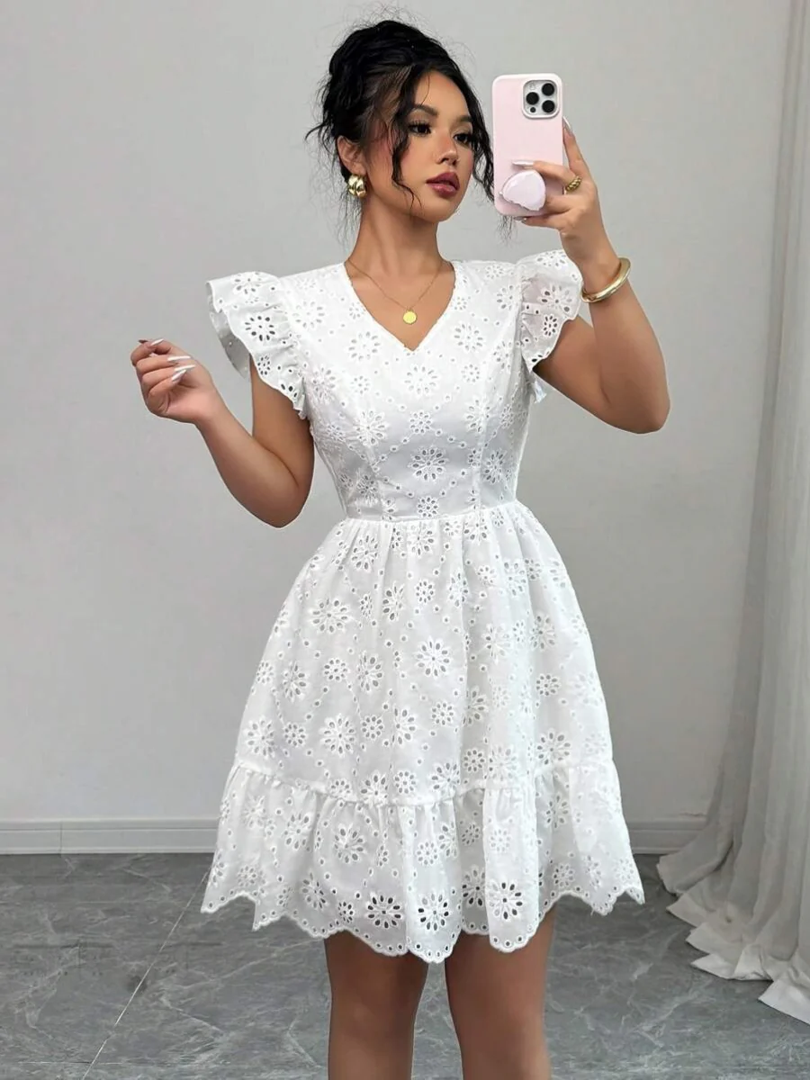 Chain Link Geometric Patterned Wood Ear Trim Mini&Short Dresses - Image 5