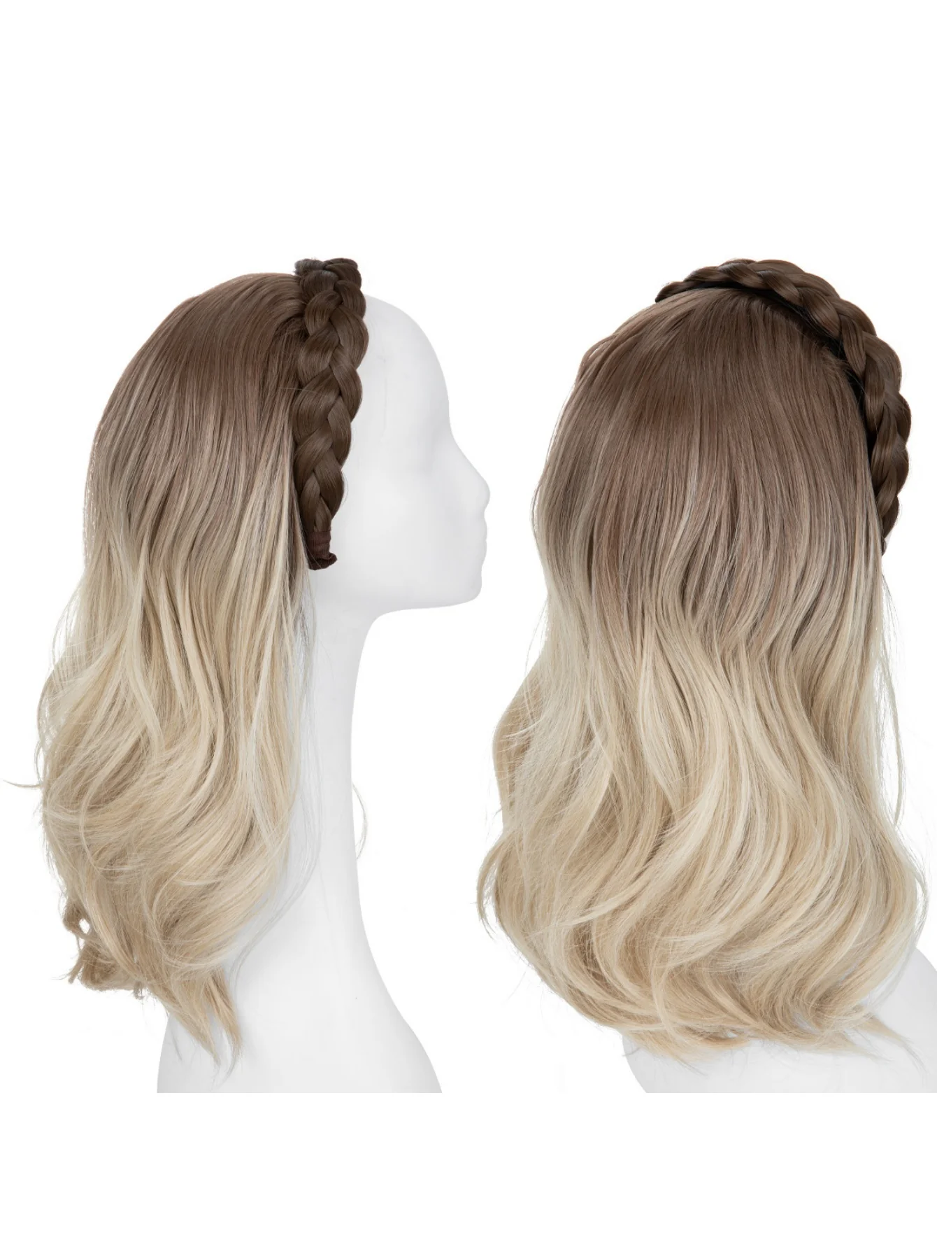 Fishbone Braid Headband Integrated Hair Replacement Long Curly Half-head Wig - Image 12