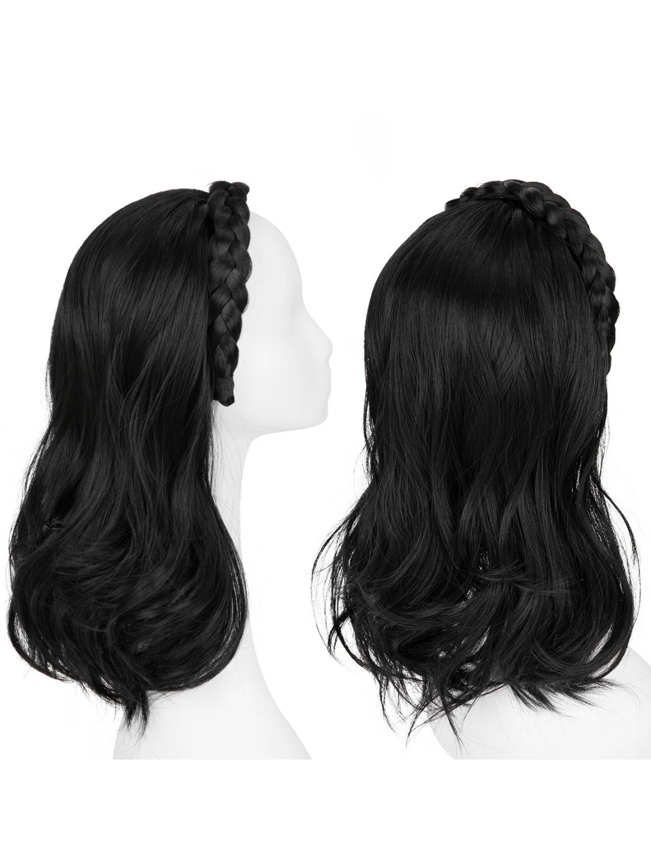 Fishbone Braid Headband Integrated Hair Replacement Long Curly Half-head Wig - Image 4