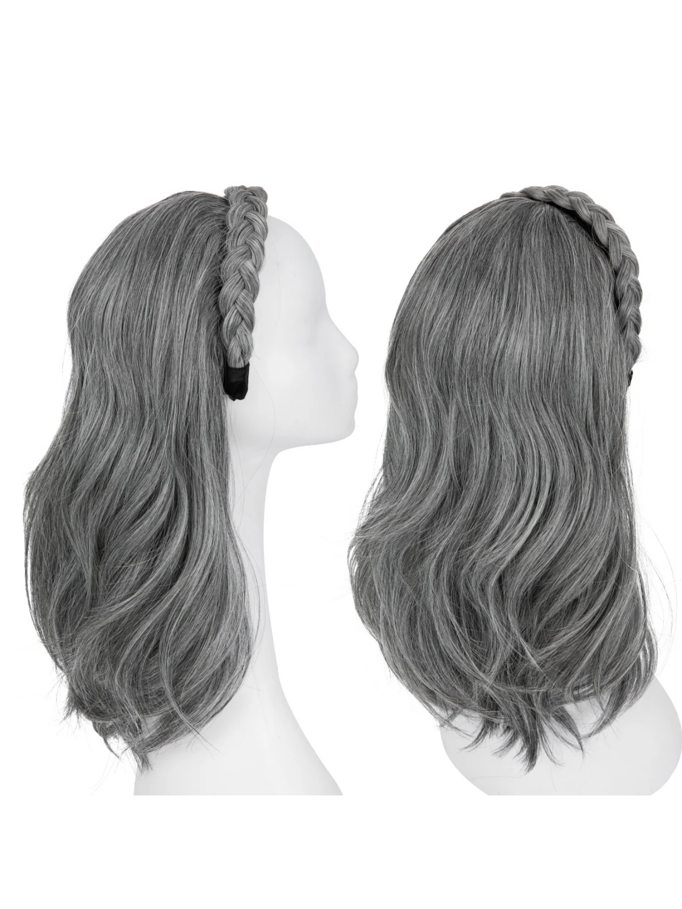 Fishbone Braid Headband Integrated Hair Replacement Long Curly Half-head Wig - Image 5