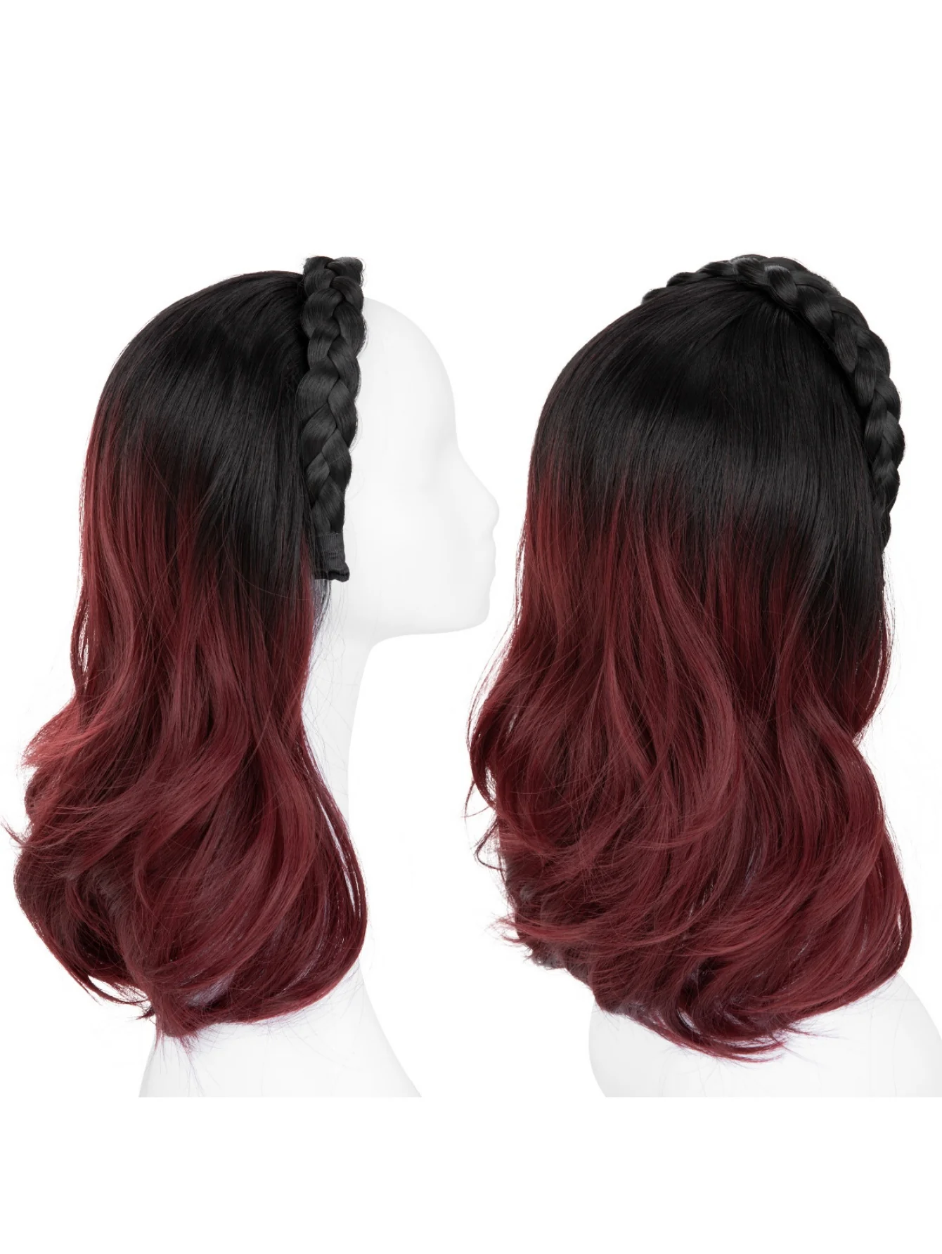 Fishbone Braid Headband Integrated Hair Replacement Long Curly Half-head Wig - Image 6