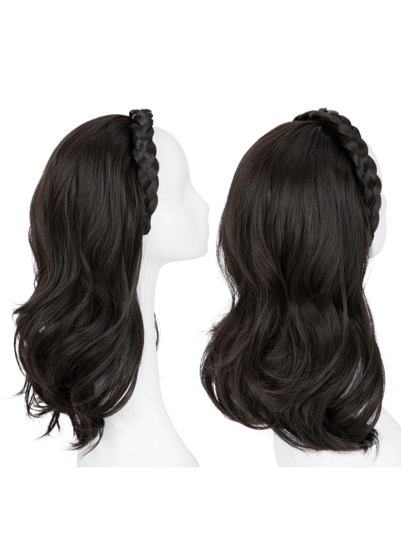 Fishbone Braid Headband Integrated Hair Replacement Long Curly Half-head Wig - Image 7
