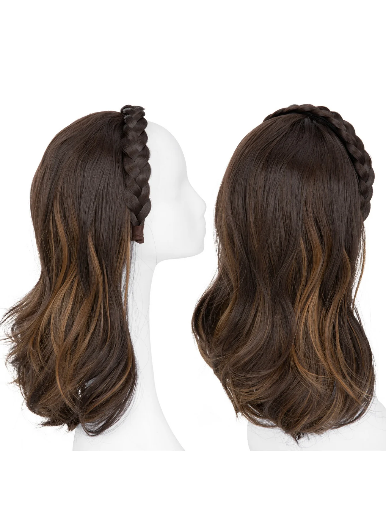 Fishbone Braid Headband Integrated Hair Replacement Long Curly Half-head Wig - Image 8