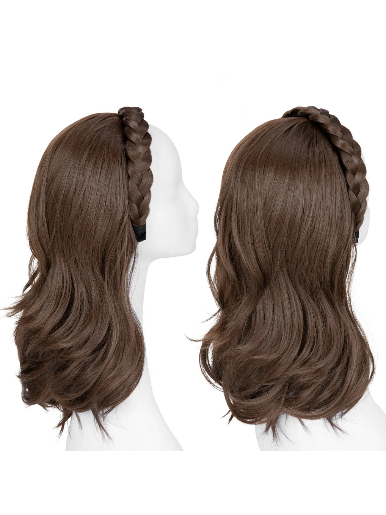 Fishbone Braid Headband Integrated Hair Replacement Long Curly Half-head Wig - Image 9