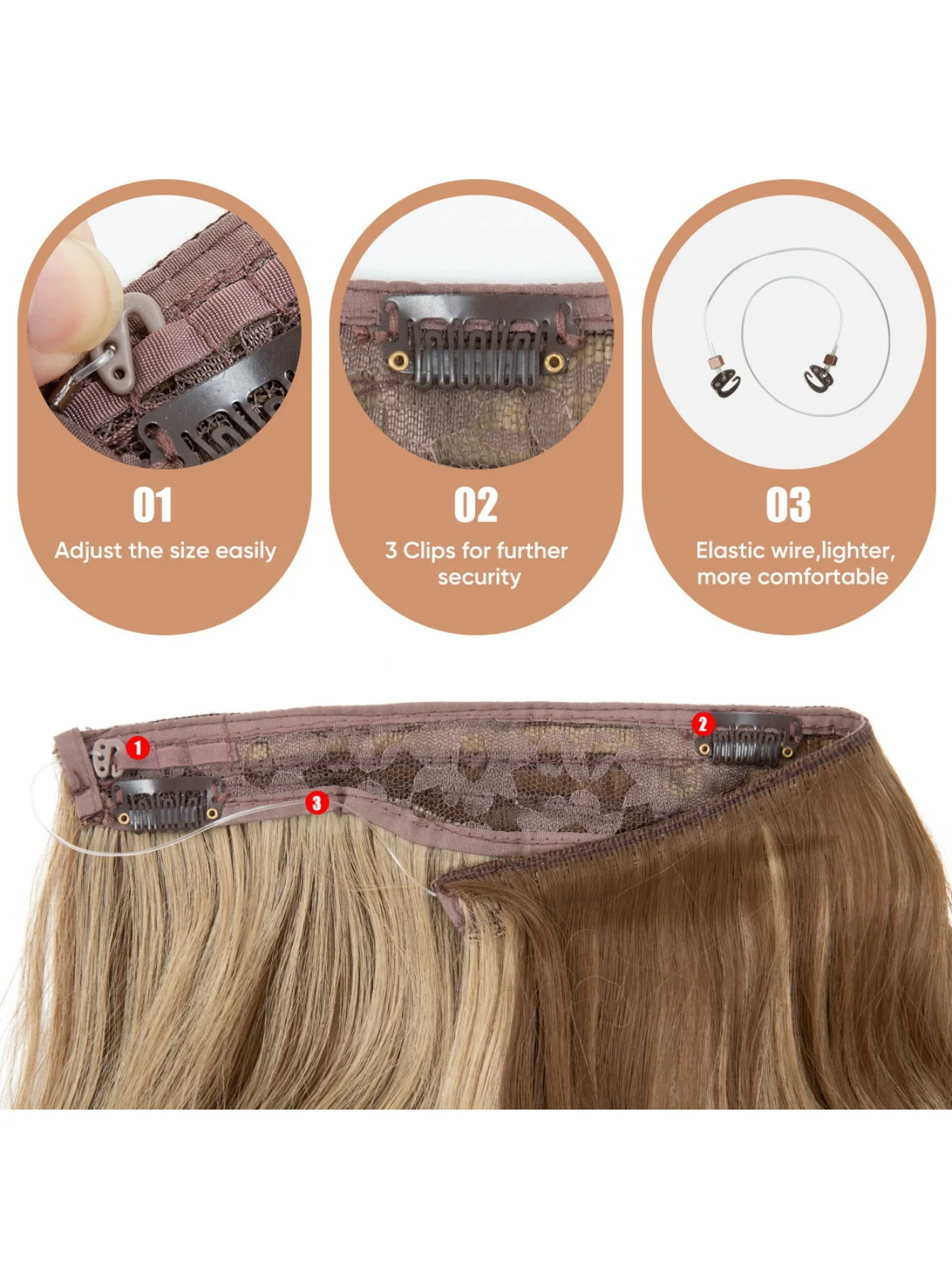 One-piece Hairpiece, Long Wavy Curls, Seamless Synthetic Fiber Wig - Image 7