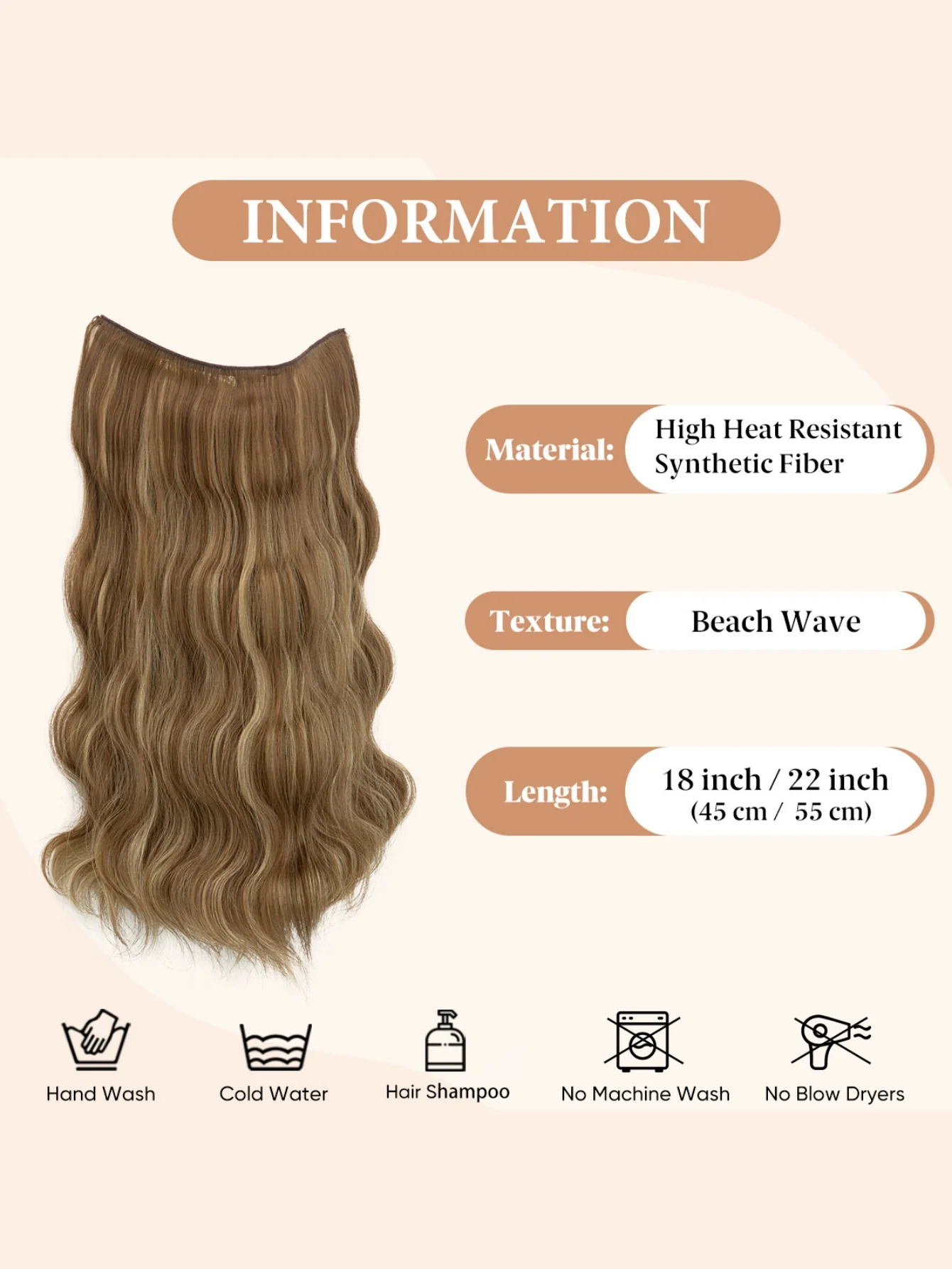 One-piece Hairpiece, Long Wavy Curls, Seamless Synthetic Fiber Wig - Image 9