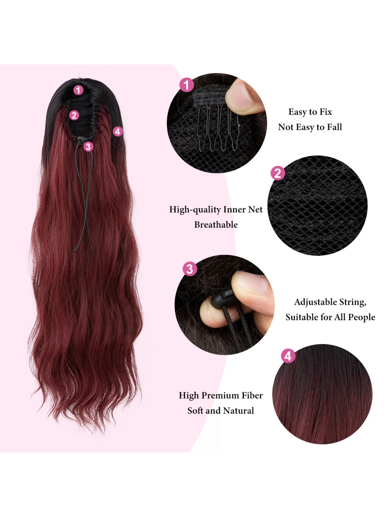 Pull-cord Hair Tie Water Ripple High-temperature Silk Ponytail Wig - Image 4