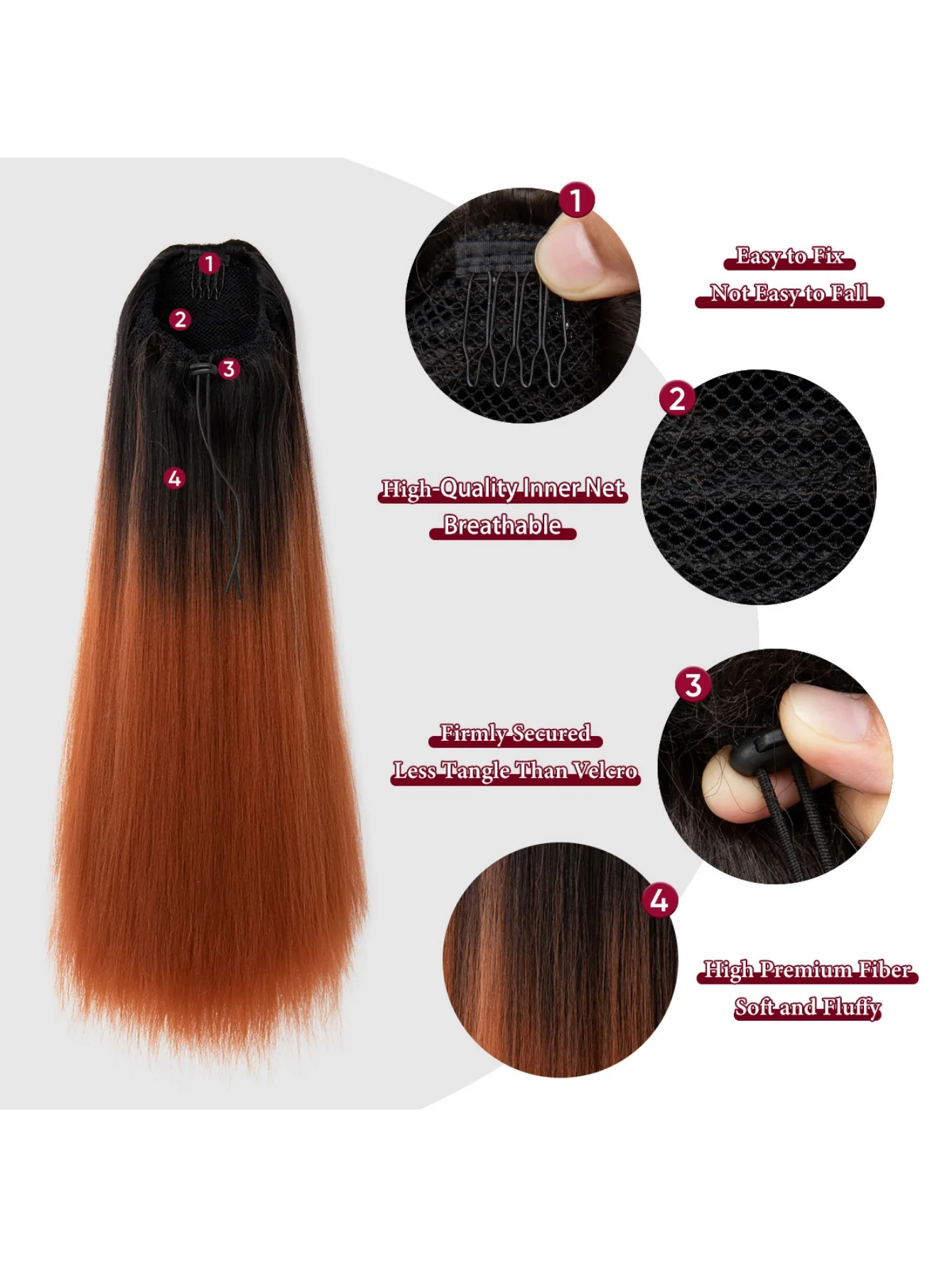 Drawstring Long Straight Synthetic Fiber Wig - Image 4