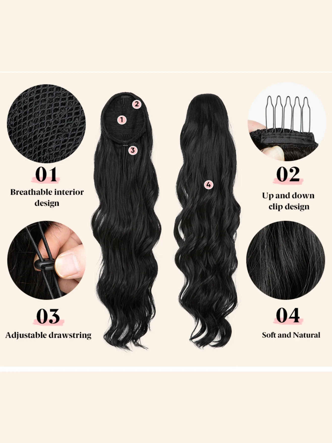 Water Ripple Drawstring Style High-temperature Synthetic Fiber Long Curly Hair - Image 6