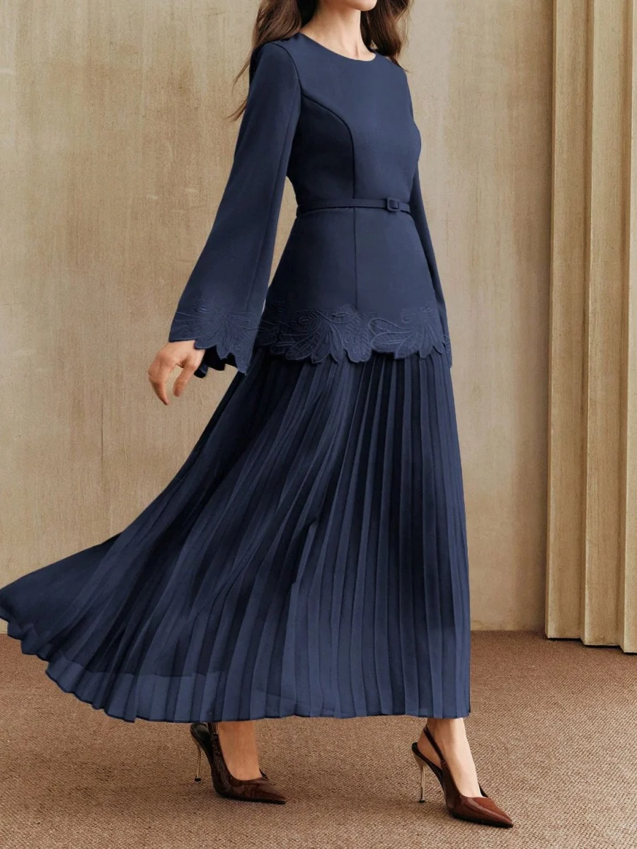 Applique Including Belt Pleats Maxi Dresses - Image 10