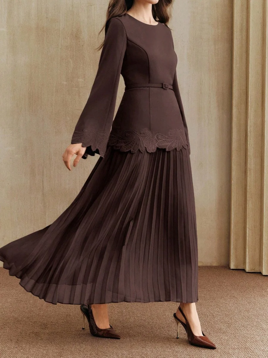 Applique Including Belt Pleats Maxi Dresses - Image 11