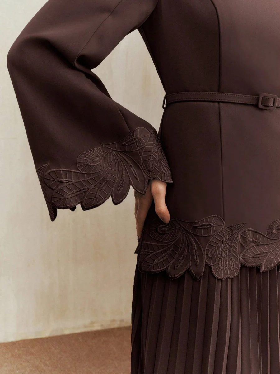 Applique Including Belt Pleats Maxi Dresses - Image 12