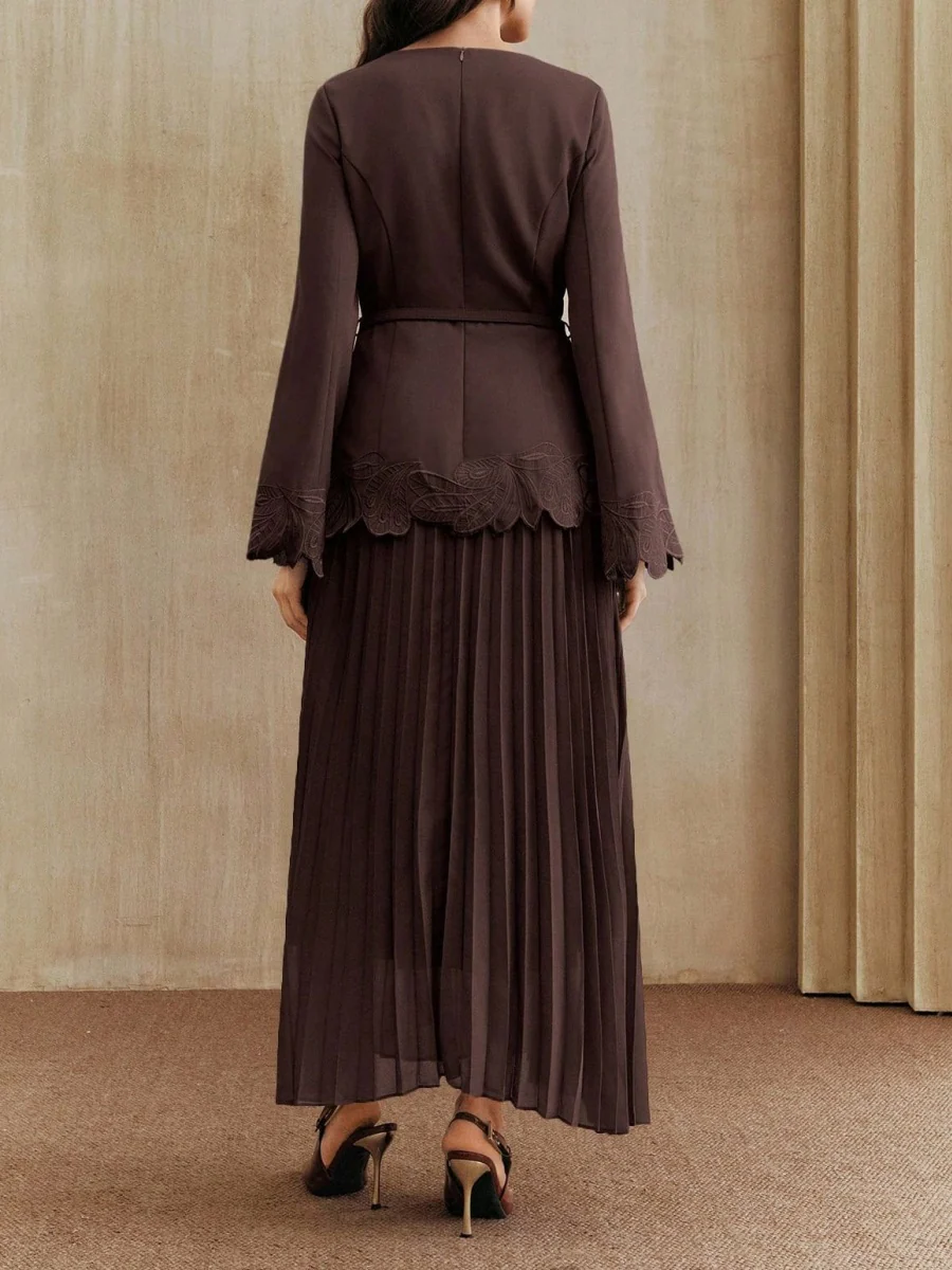 Applique Including Belt Pleats Maxi Dresses - Image 13