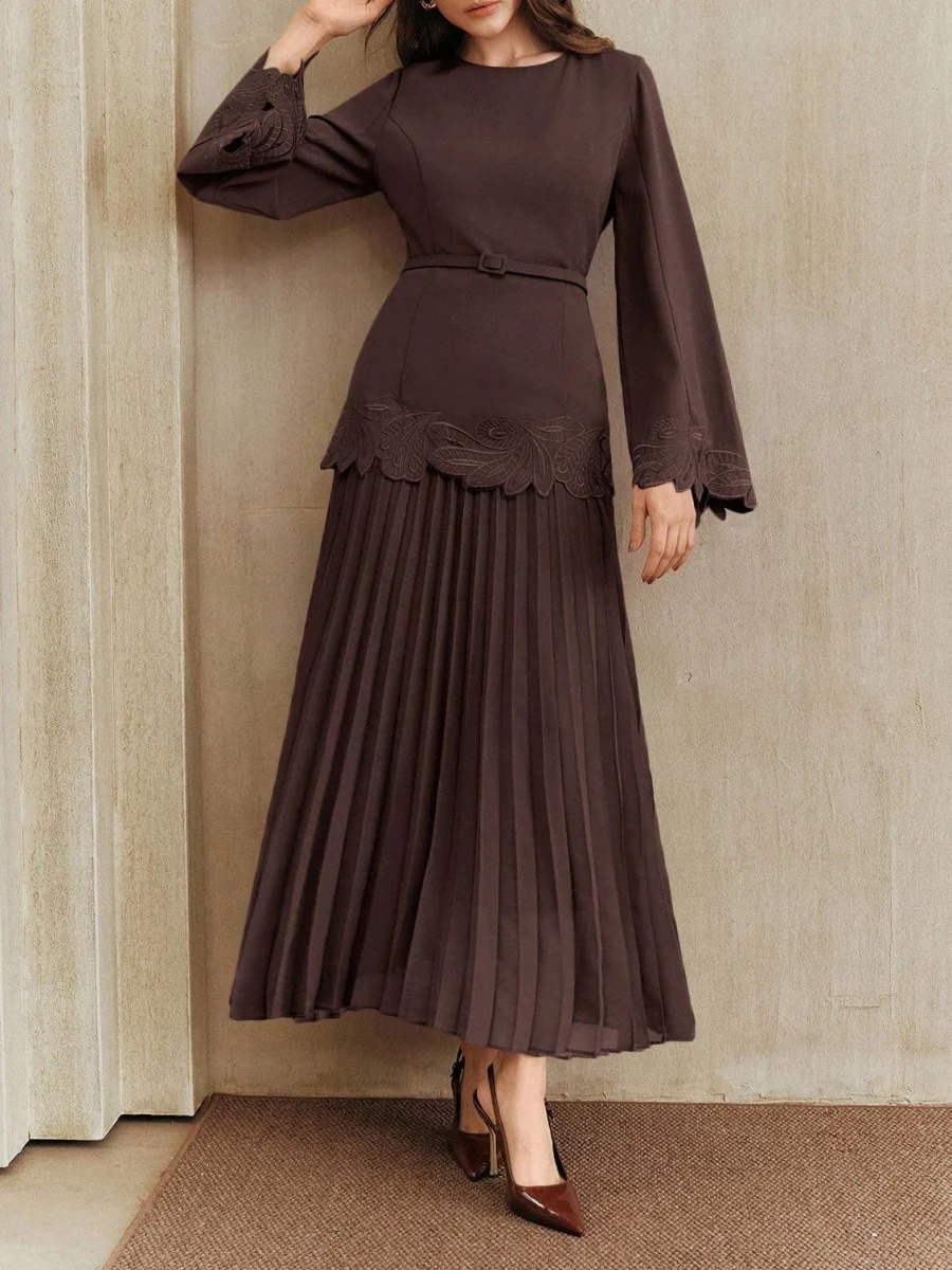Applique Including Belt Pleats Maxi Dresses - Image 14