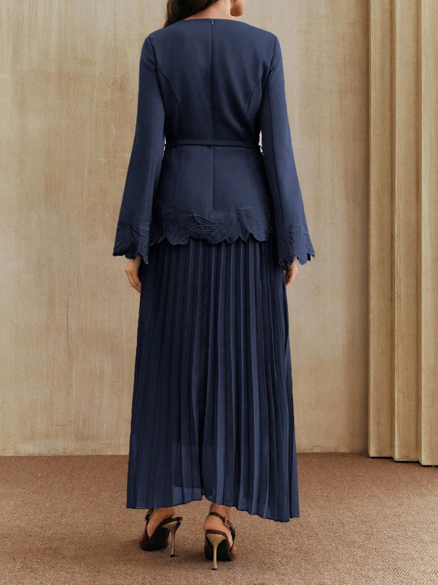 Applique Including Belt Pleats Maxi Dresses - Image 9